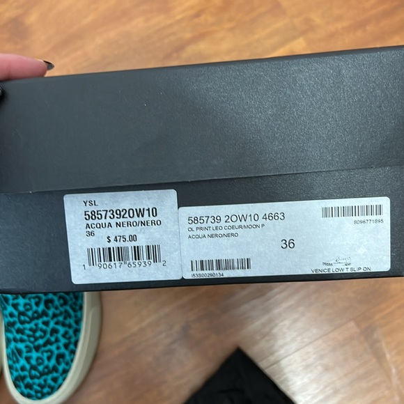 YSL Yves Saint Laurent Aqua Leopard Print Venice Low Slip on Sneakers New - Picture 5 of 7
